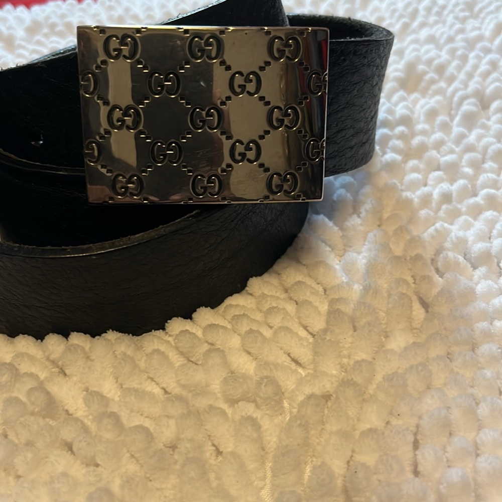 Gucci  Black Belt Rare Vintage with Shiny Silver Buckle - Picture 2 of 12